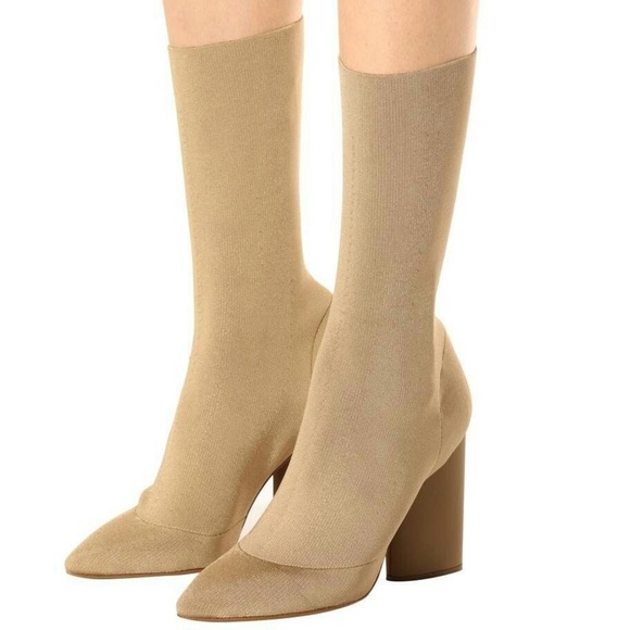 NWT Yeezy knit stretch ankle boot in green ochre (beige) - Picture 1 of 15